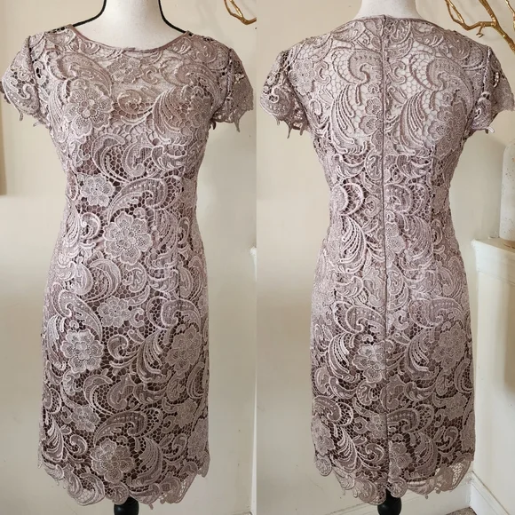 Patra Dresses | Patra Taupe Venise Lace Dress | Color: Tan | Size: 6p | Remmmy's Closet